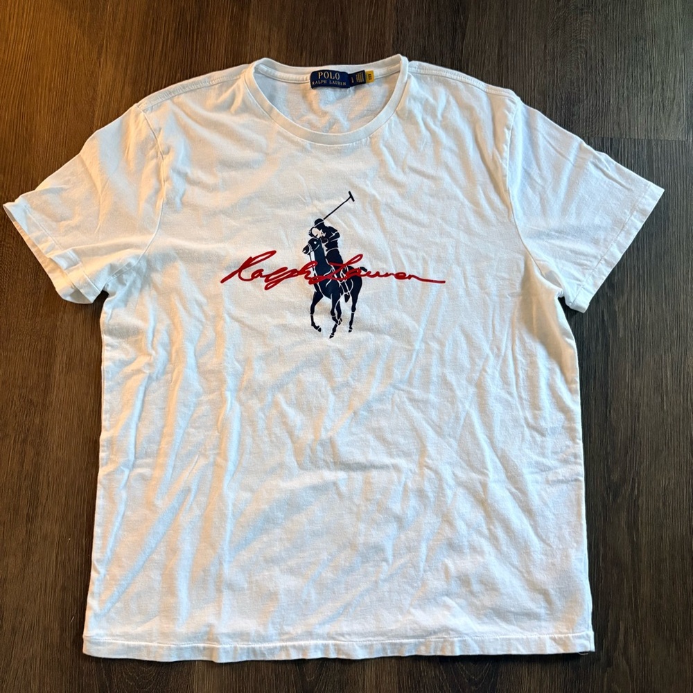 Polo Ralph Lauren Big Pony White T-Shirt Men's Large EUC Classic Preppy Sporty - Picture 2 of 6